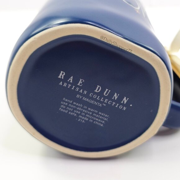 Rae Dunn "Rejoice" Festive Dark Blue Ceramic Coffee Mug - Picture 2 of 7